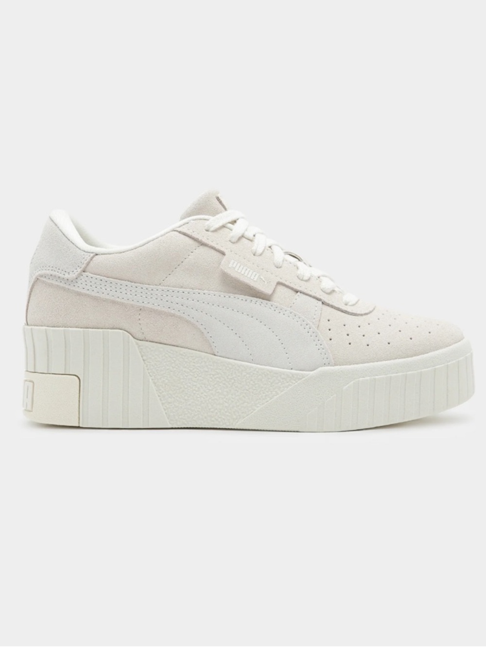 Women's Cream Platform Sneakers - Minimal Suede Lace-Up - Picture 4 of 7